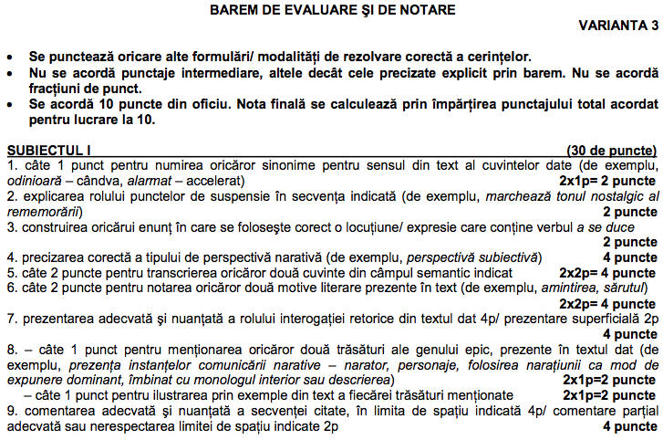 Baremul de notare, Foto: Ministerul Educatiei