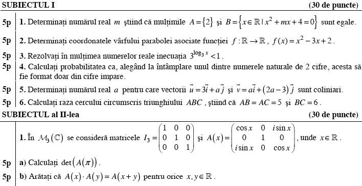 Subiecte Matematica M1, Foto: Ministerul Educatiei