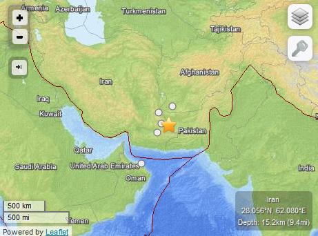 Locatia cutremurului din Iran, Foto: USGS