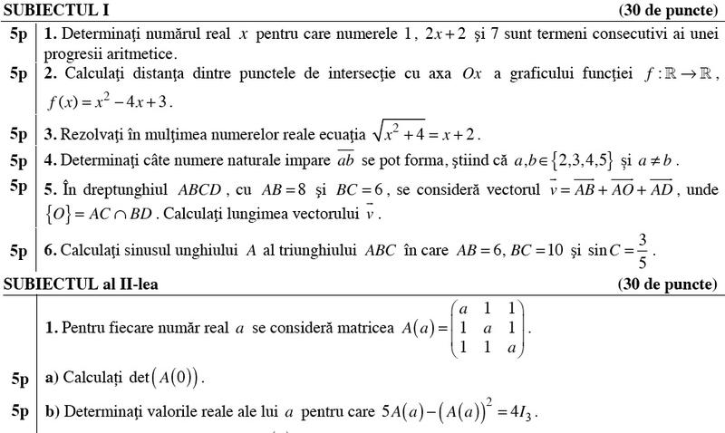 Subiecte BAC matematica, Foto: edu.ro