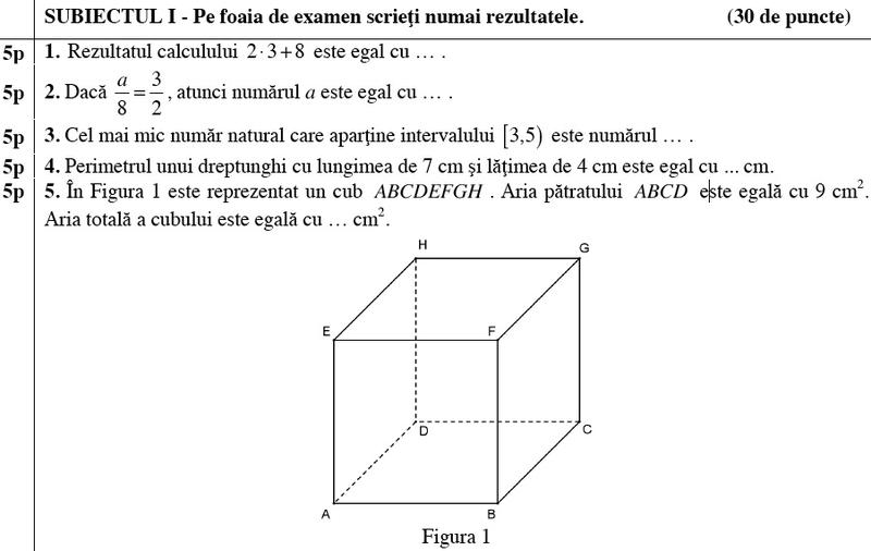 Subiect Matematica, Foto: edu.ro