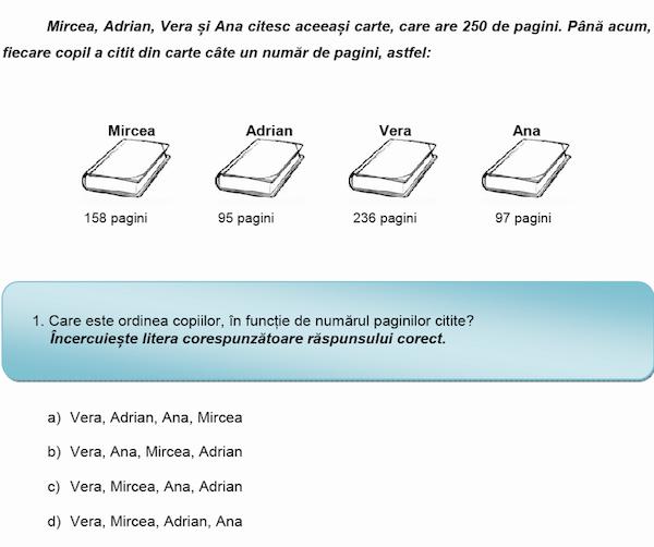 Model de test pentru clasa a II-a, Foto: edu.ro