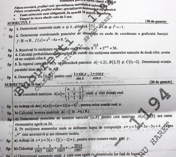 Subiecte simulare Matematica - clasa a XII-a, Foto: Hotnews