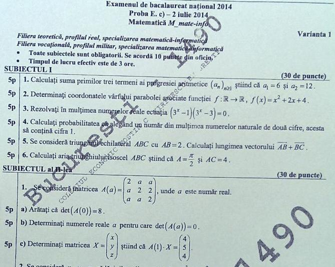 Subiecte BAC 2014 - Matematica informatica, Foto: Hotnews