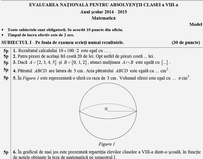 Model Subiect de Matematica - Evaluarea Nationala 2015, Foto: edu.ro