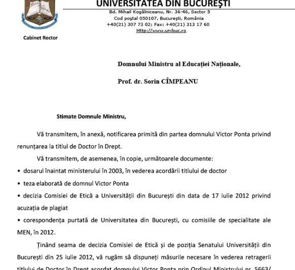 Adresa trimisa de Universitate catre Ministerul Educatiei, Foto: unibuc.ro