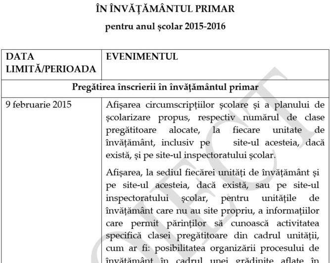 Proiect - Calendarul inscrierii in clasa pregatitoare 2015, Foto: edu.ro