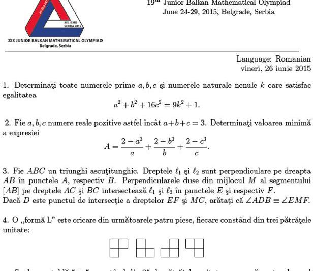 Fragment din Subiectele de la Balcaniada de Matematica Juniori 2015, Foto: dms.rs/jbmo