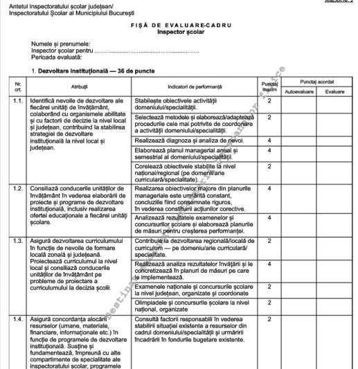 Fragment din fisa de evaluare-cadru a inspectorilor scolari, Foto: Monitorul Oficial