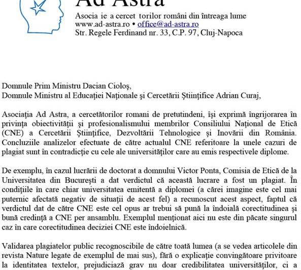 Fragment din apelul Ad Astra catre premier si ministrul Educatiei, Foto: Ad Astra