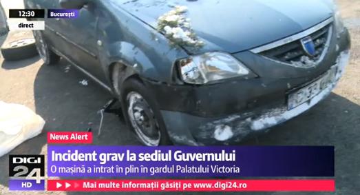 O masina a intrat in gardul guvernului, Foto: Captura Digi 24